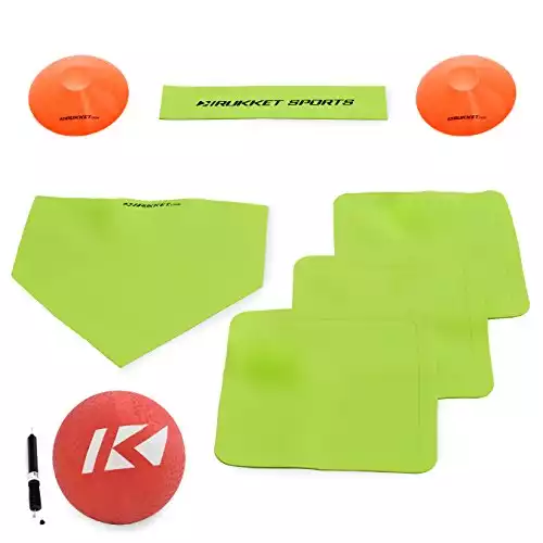 Rukket Kickball Set with Bases | Rubber Throw Down Plates and Kick Ball | Air Pump and Foul Line Cones