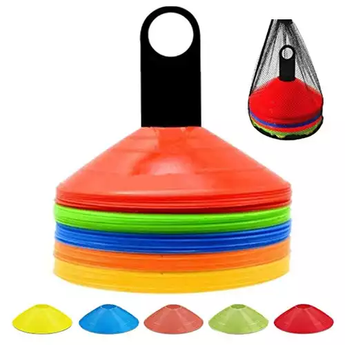 ANSLYQA Disc Cones (Set of 50) Agility Training Soccer Cones with Carry Bag and Holder for Football Basketball Sports Field Cone Markers,5 Colors