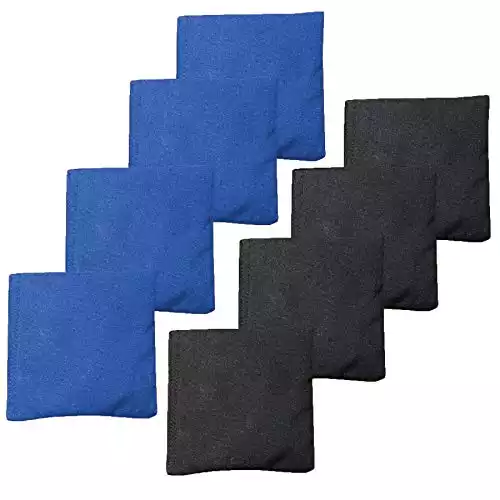 Weather Resistant Cornhole Bean Bags Set of 8 - Regulation Size & Weight - Blue & Black