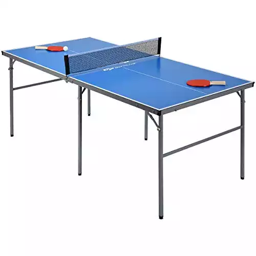 Goplus Portable Tennis Table, 100% Preassembled, Folding Ping Pong Table Game Set with Net, 2 Table Tennis Paddles and Ping Pong Balls for Indoor/Outdoor Use