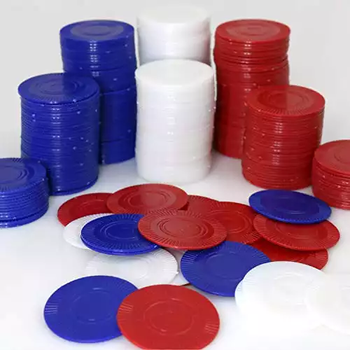 GiftExpress Lot of 300, Plastic Poker Chips for Kids Game Play, Bingo Game, Red, White & Blue