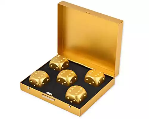 DS. DISTINCTIVE STYLE Aluminum Alloy Dice 5 Pieces 16mm Portable Metal Dices with Case 6 Sided Dice for Drinking Party Game - Golden