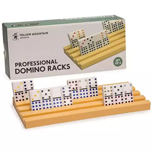 Yellow Mountain Imports Domino Racks/Trays for Chicken Foot, Mexican Train, and Domino Games - Set of 4