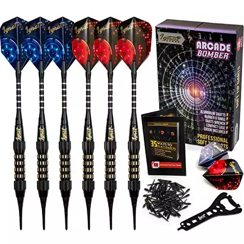 IgnatGames Plastic Tip Darts Set - For Electronic Dart Board - Aluminum Shafts, Extra Tips and Extra Flights + Dart Wrench + Innovative Case)