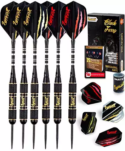 IgnatGames Steel Tip Darts Set - Professional Darts with Aluminum Shafts, Rubber O'Rings, and Extra Flights + Dart Sharpener