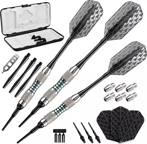 Viper Bobcat Adjustable Weight Soft Tip Darts with Storage/Travel Case: Nickel Silver Plated, Light Blue Rings, 16-18 Grams