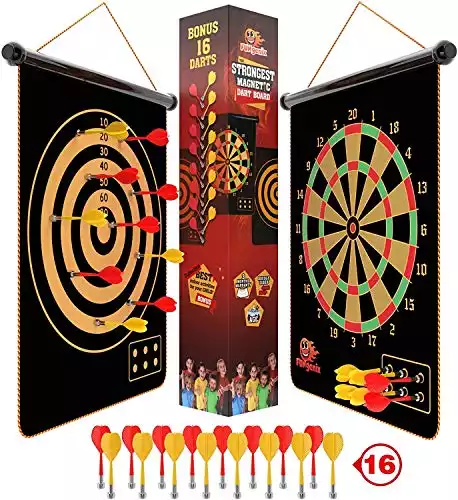 Fungenix, Magnetic Dart Board For Kids, Indoor Outdoor Darts Game, 16pcs Magnetic Darts, Double Sided Board Games Set