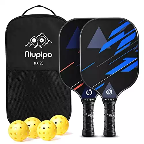 niupipo Pickleball Paddles, Fiberglass Surface, Pickleball Set of 4 Balls and 1 Pickleball Bag