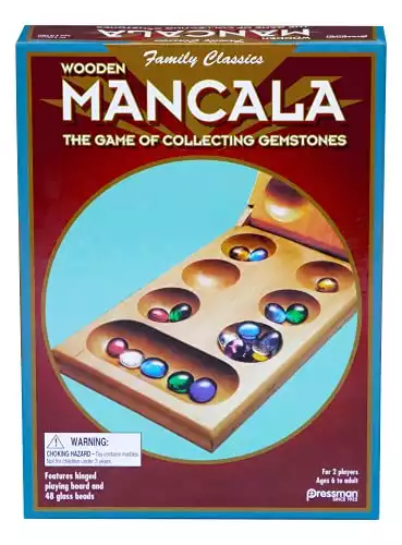 Pressman Mancala – Real Wood Folding Set, with Multicolor Stones by Pressman