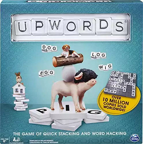 Upwords, Fun and Challenging Family Word Game with Stackable Letter Tiles, for Ages 8 and up
