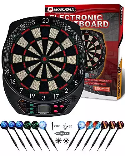 WIN.MAX Electronic Dart Board,Soft Tip Dartboard Set LCD Display with 6 Darts, 40 Tips, Power Adapter