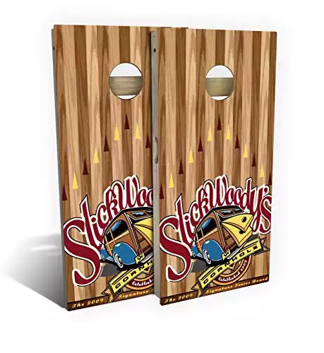 Slick WOODYS Signature Cornhole Set with 8 Cornhole Bags, Baltic Birch Plywood Tops for The Smoothest Flattest Playing Surface, Retractable Legs