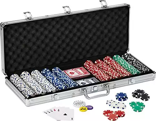 Fat Cat 11.5 Gram Texas Hold 'em Clay Poker Chip Set with Aluminum Case, 500 Striped Dice Chips