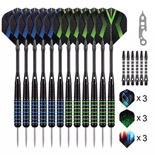 Grebarley Darts Steel Tip Set Professional for Dartboard 4 Sets 54 Pcs 20 22 Grams with 9 Extra Flights Tool Kit O Rings Ebook