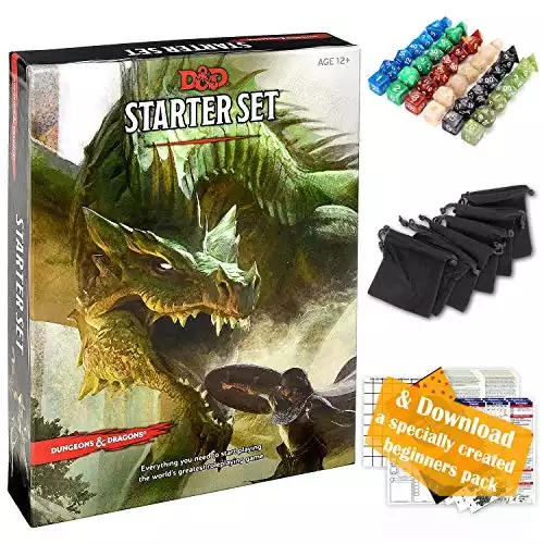 Dungeons and Dragons Starter Set 5th Edition - DND Starter Kit - Dice in Black Bag - Fun DND Rolling Board Games for Adults