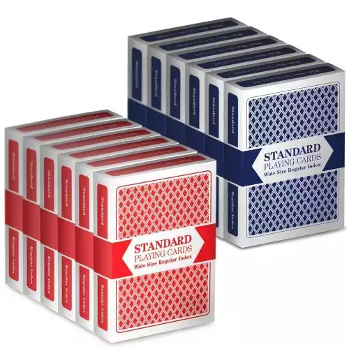 Brybelly 12 Decks (6 Red/6 Blue) Wide-Size, Regular Index Playing Cards Set