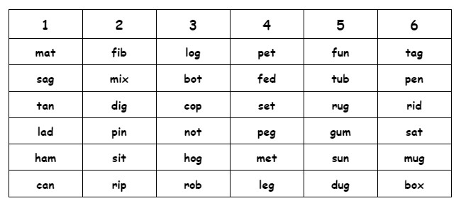 Roll and Read game worksheet image