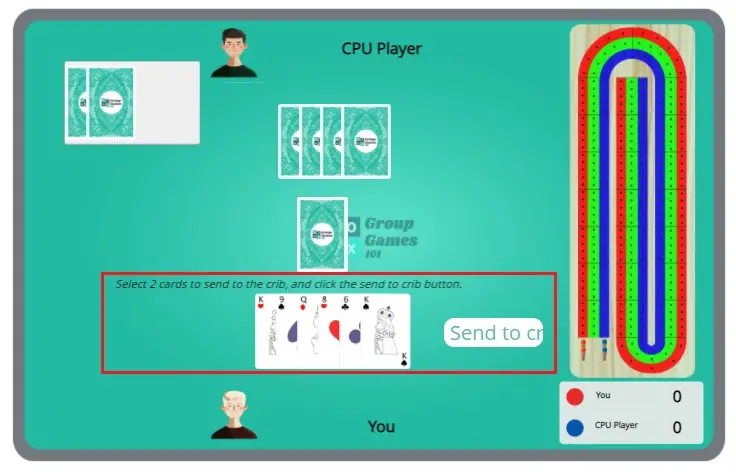 image of send to crib in cribbage online